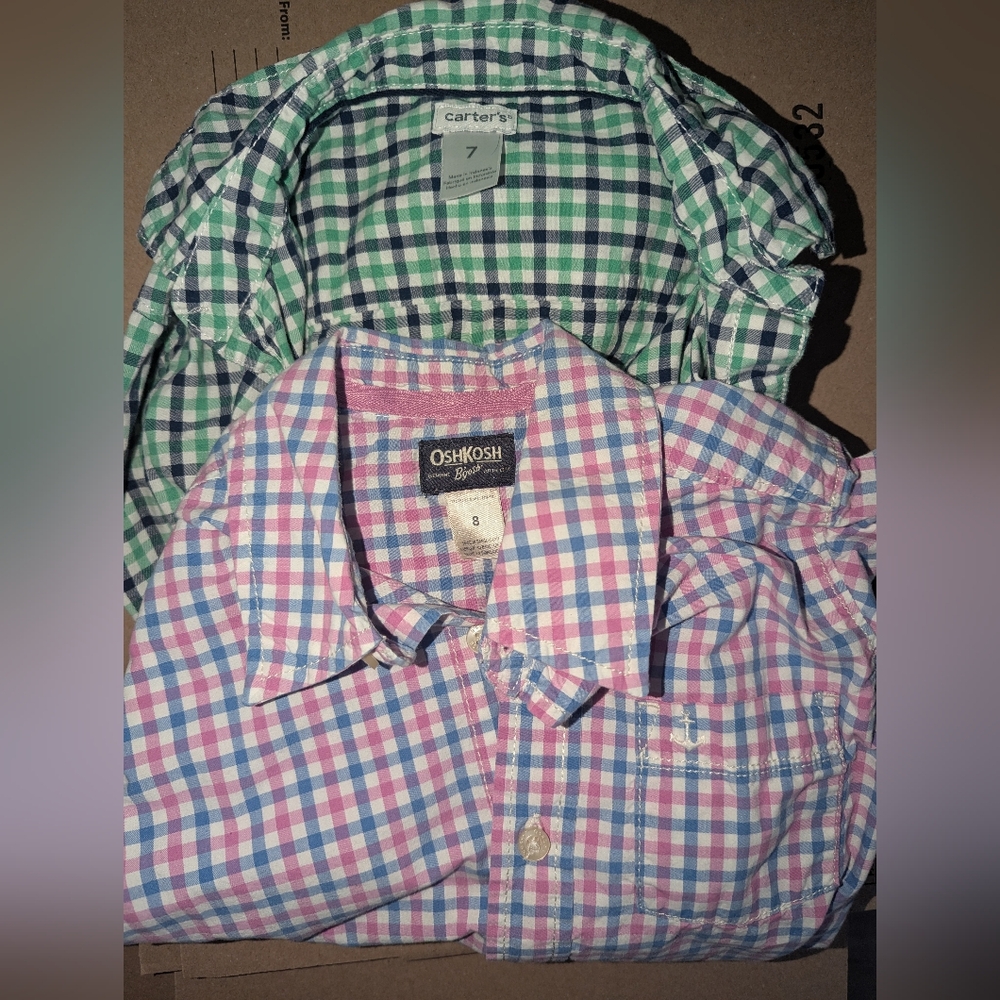 OshKosh B'gosh & Carters Kids Checkered Shirt Bundle - Pink and Green